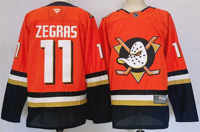Men%27s Anaheim Ducks #11 Trevor Zegras Orange Black 2024-25 Stitched Jersey->chicago blackhawks->NHL Jersey